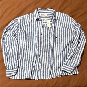 Hollister Navy and White Striped Casual Shirt